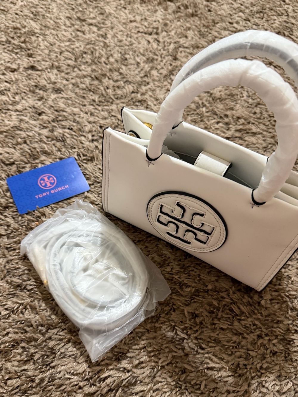 Crossbody Tory Burch Cream Leather Top-Handle Satchel with Logo Medallion - Picture 6 of 9